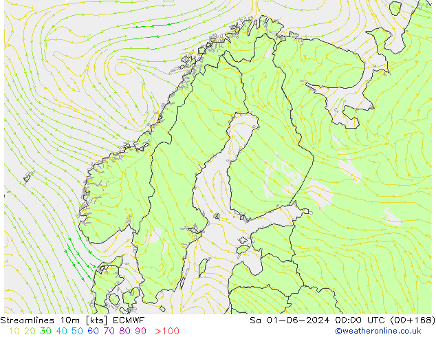 Ligne de courant 10m ECMWF sam 01.06.2024 00 UTC