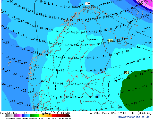 Z500/Rain (+SLP)/Z850 ECMWF Tu 28.05.2024 12 UTC