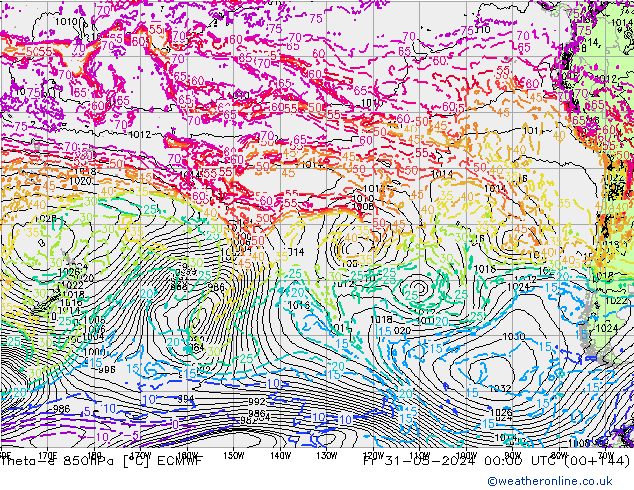 Theta-e 850hPa ECMWF Cu 31.05.2024 00 UTC