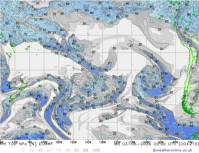 RH 700 гПа ECMWF пн 03.06.2024 00 UTC