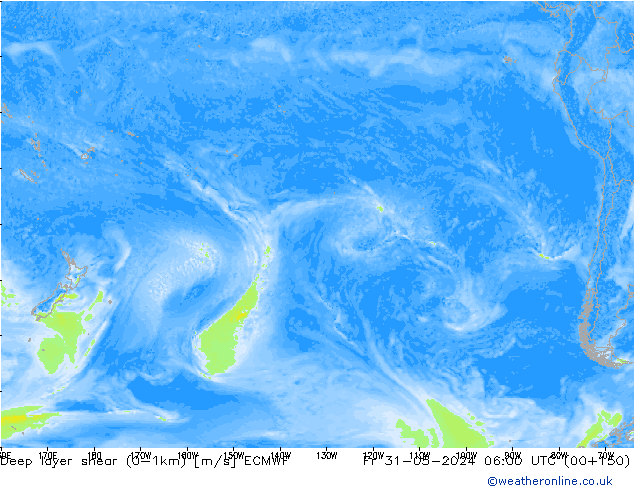 Deep layer shear (0-1km) ECMWF пт 31.05.2024 06 UTC