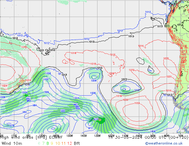 High wind areas ECMWF gio 30.05.2024 00 UTC