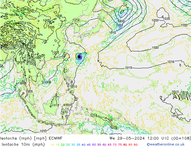 Isotaca (mph) ECMWF mié 29.05.2024 12 UTC