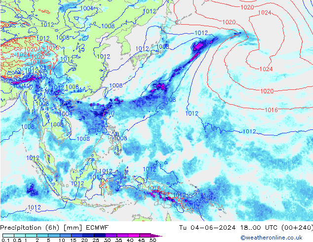 Precipitazione (6h) ECMWF mar 04.06.2024 00 UTC