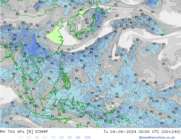 Humidité rel. 700 hPa ECMWF mar 04.06.2024 00 UTC