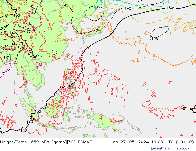 Height/Temp. 850 hPa ECMWF pon. 27.05.2024 12 UTC