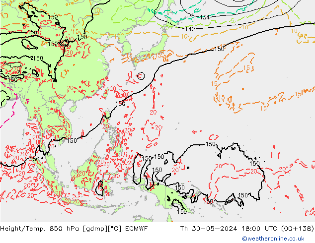 Height/Temp. 850 гПа ECMWF чт 30.05.2024 18 UTC