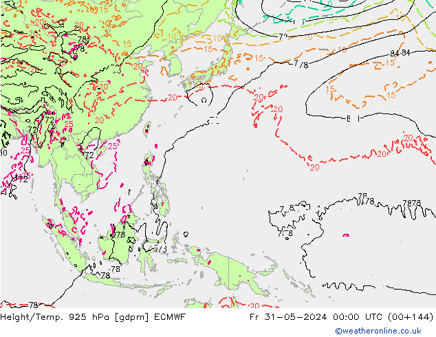 Height/Temp. 925 гПа ECMWF пт 31.05.2024 00 UTC