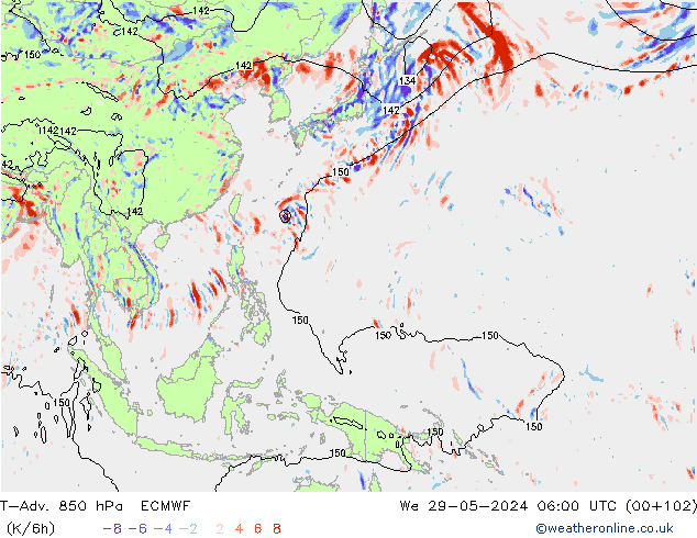 T-Adv. 850 hPa ECMWF St 29.05.2024 06 UTC