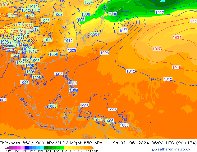 Dikte 850-1000 hPa ECMWF za 01.06.2024 06 UTC