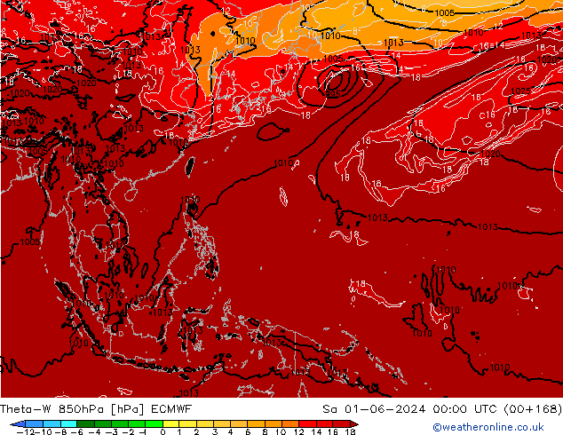 Theta-W 850гПа ECMWF сб 01.06.2024 00 UTC