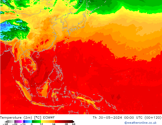 Temperaturkarte (2m) ECMWF Do 30.05.2024 00 UTC