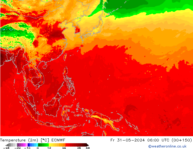 Temperatura (2m) ECMWF ven 31.05.2024 06 UTC