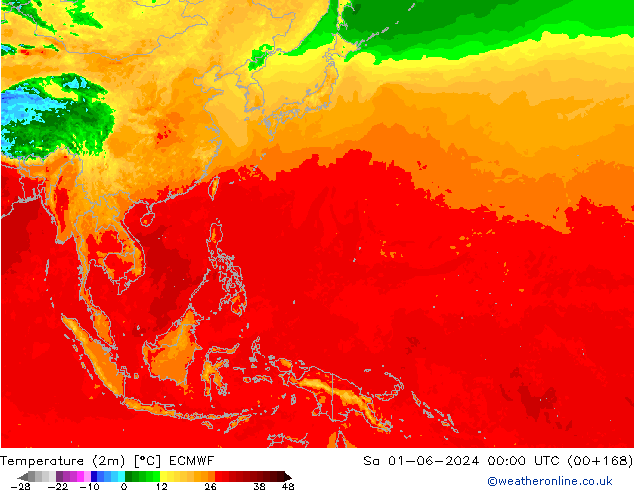 Temperature (2m) ECMWF Sa 01.06.2024 00 UTC