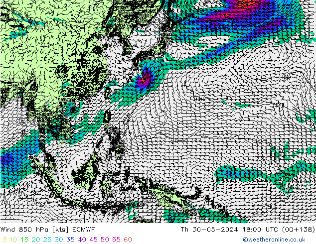 Wind 850 hPa ECMWF Th 30.05.2024 18 UTC