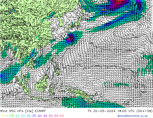 Viento 950 hPa ECMWF jue 30.05.2024 18 UTC