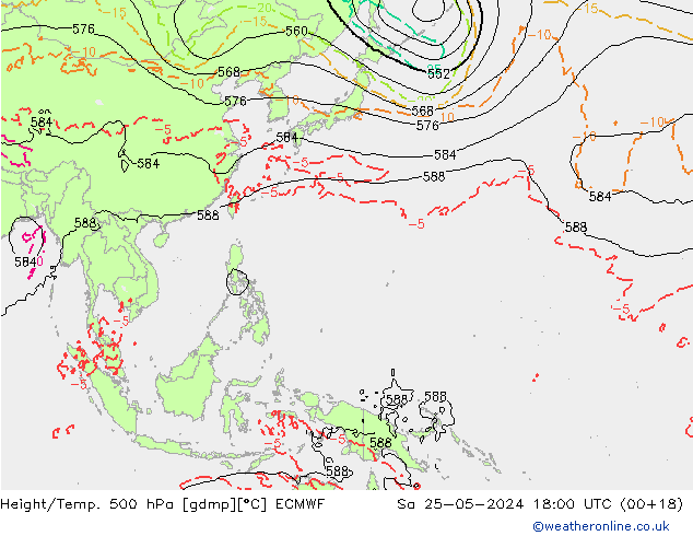 Height/Temp. 500 hPa ECMWF So 25.05.2024 18 UTC