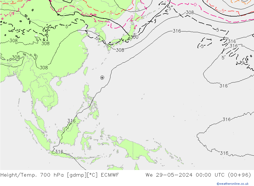 Height/Temp. 700 hPa ECMWF We 29.05.2024 00 UTC