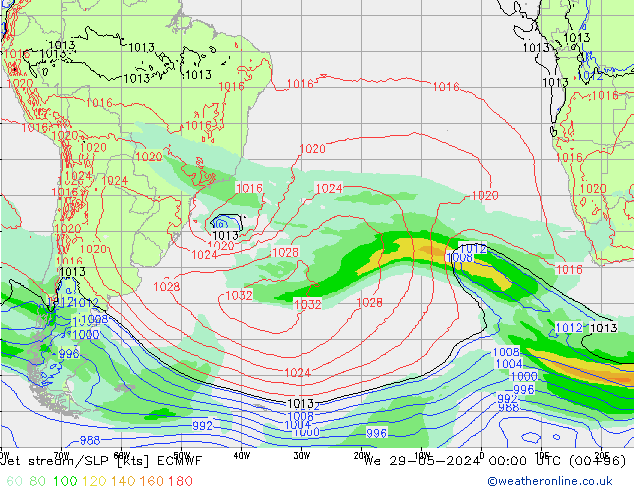 Jet stream/SLP ECMWF We 29.05.2024 00 UTC