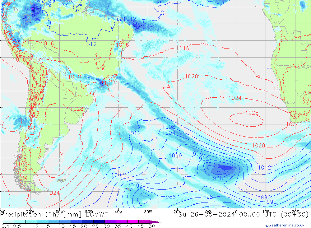 Z500/Rain (+SLP)/Z850 ECMWF  26.05.2024 06 UTC