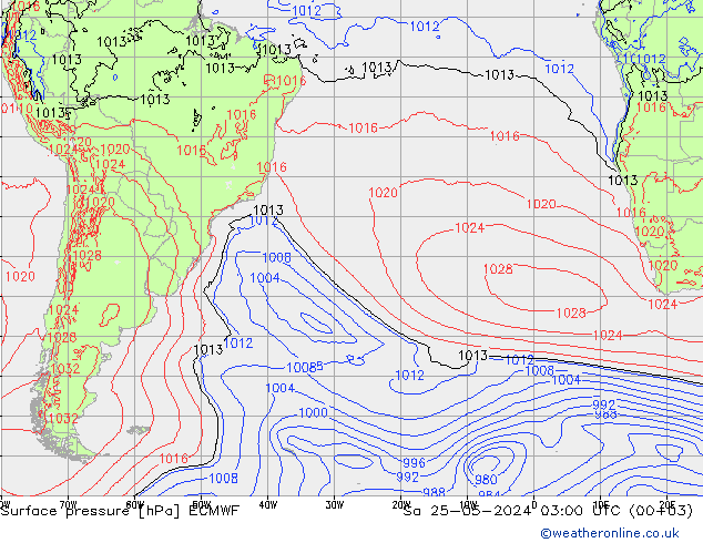 pressão do solo ECMWF Sáb 25.05.2024 03 UTC