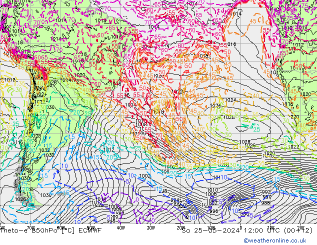 Theta-e 850hPa ECMWF sam 25.05.2024 12 UTC