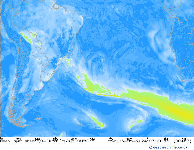 Deep layer shear (0-1km) ECMWF So 25.05.2024 03 UTC