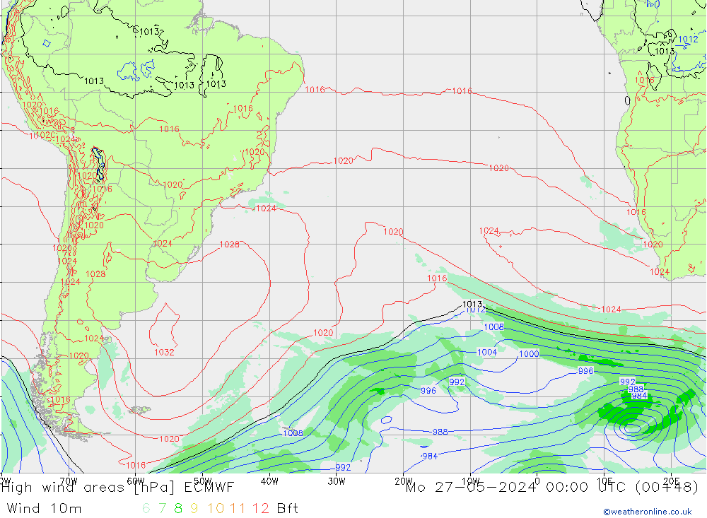 High wind areas ECMWF Seg 27.05.2024 00 UTC