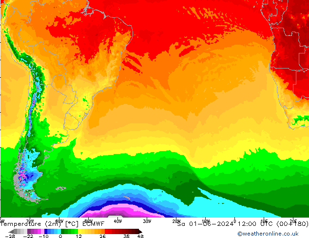 Sıcaklık Haritası (2m) ECMWF Cts 01.06.2024 12 UTC