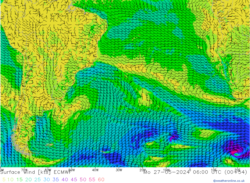 ветер 10 m ECMWF пн 27.05.2024 06 UTC