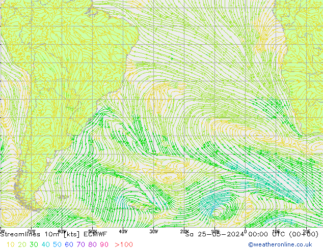 Ligne de courant 10m ECMWF sam 25.05.2024 00 UTC