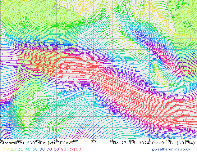 Linea di flusso 200 hPa ECMWF lun 27.05.2024 06 UTC