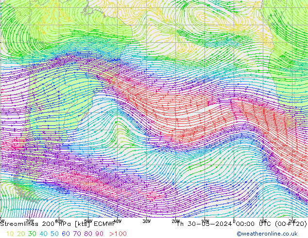 Stromlinien 200 hPa ECMWF Do 30.05.2024 00 UTC