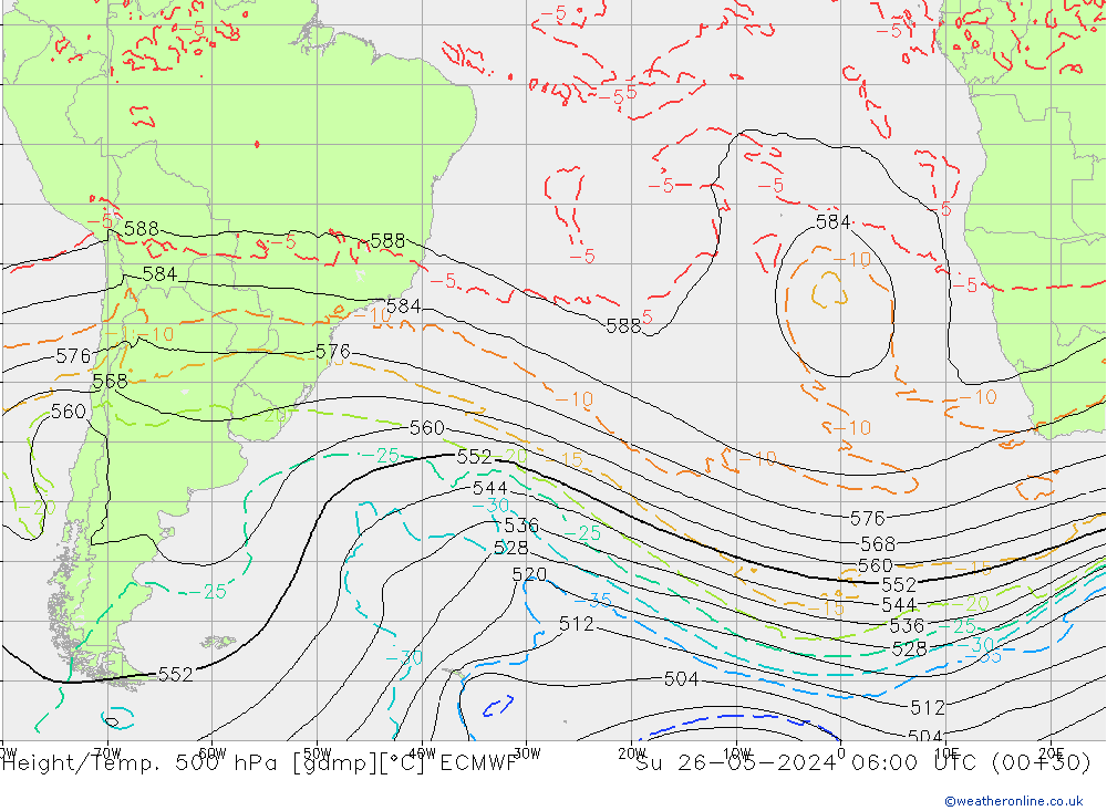 Z500/Rain (+SLP)/Z850 ECMWF  26.05.2024 06 UTC