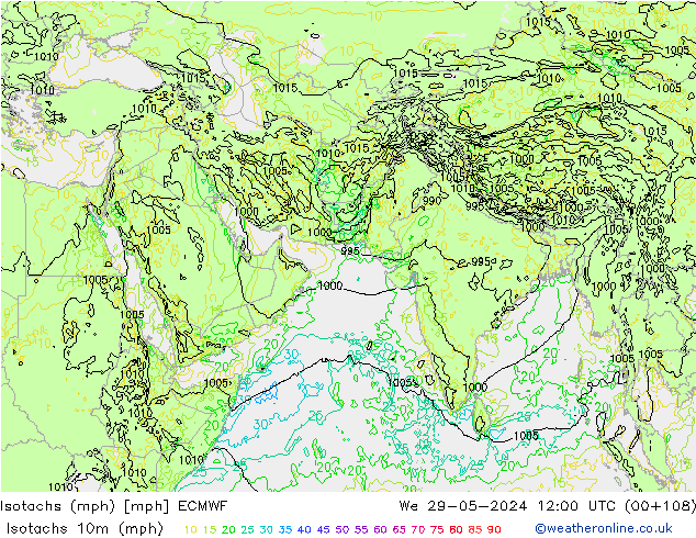 Isotachs (mph) ECMWF ср 29.05.2024 12 UTC