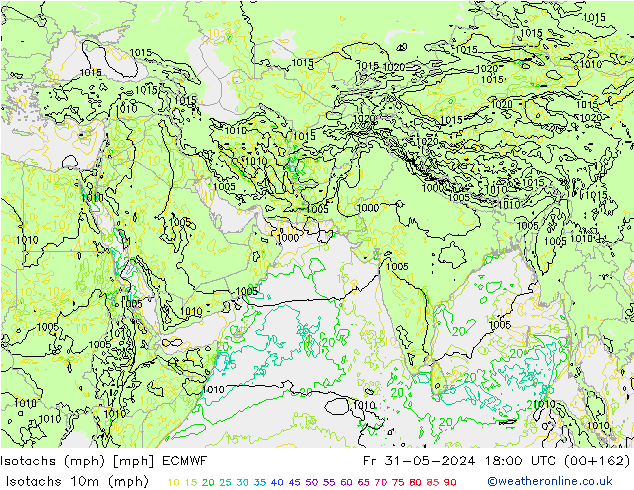 Isotachs (mph) ECMWF Fr 31.05.2024 18 UTC