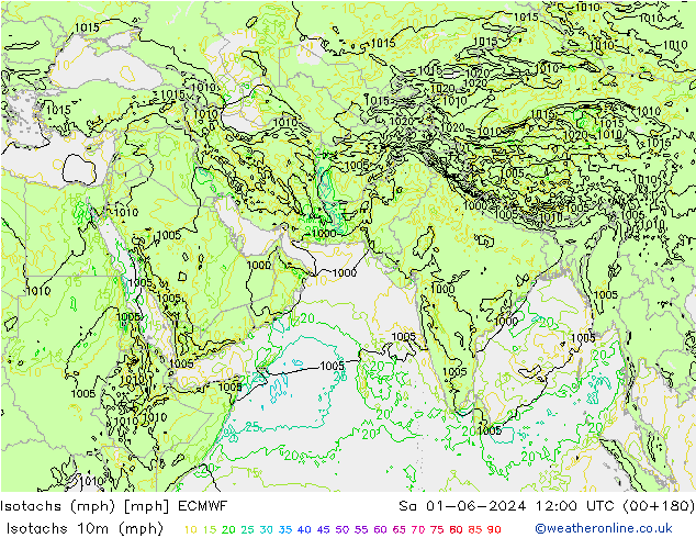 Isotachs (mph) ECMWF Sáb 01.06.2024 12 UTC
