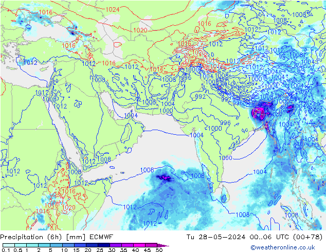 Z500/Rain (+SLP)/Z850 ECMWF Út 28.05.2024 06 UTC