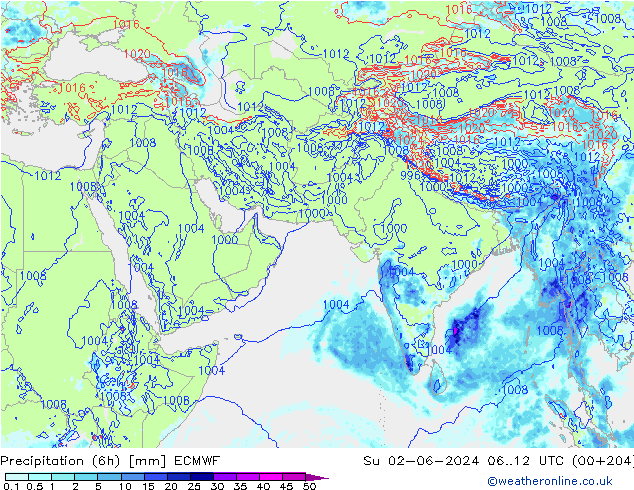 Z500/Rain (+SLP)/Z850 ECMWF Вс 02.06.2024 12 UTC