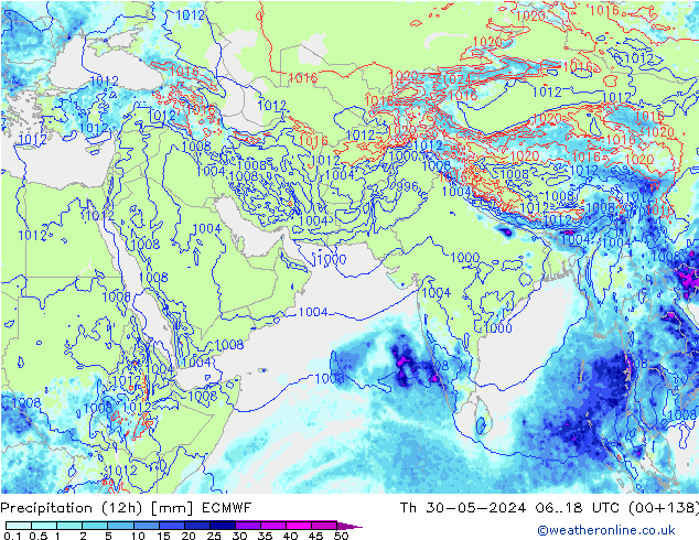 Precipitation (12h) ECMWF Th 30.05.2024 18 UTC