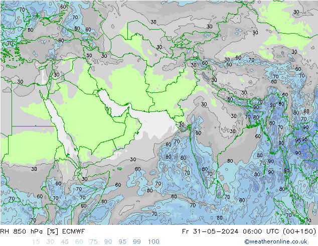 RH 850 hPa ECMWF Sex 31.05.2024 06 UTC