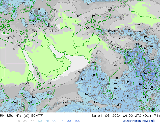 RH 850 hPa ECMWF Sa 01.06.2024 06 UTC