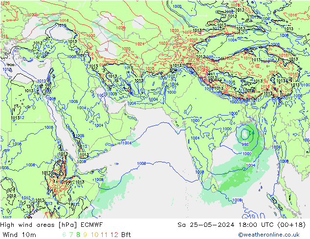 High wind areas ECMWF Sa 25.05.2024 18 UTC