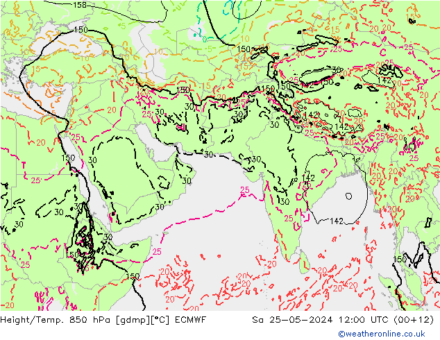 Z500/Rain (+SLP)/Z850 ECMWF 星期六 25.05.2024 12 UTC