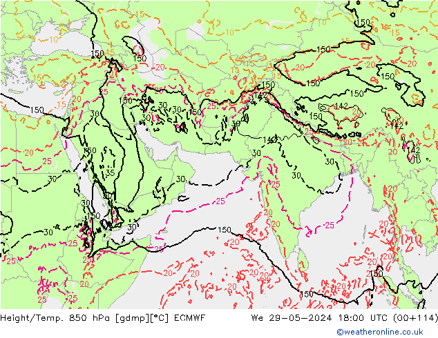 Z500/Rain (+SLP)/Z850 ECMWF We 29.05.2024 18 UTC