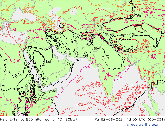 Z500/Rain (+SLP)/Z850 ECMWF Вс 02.06.2024 12 UTC