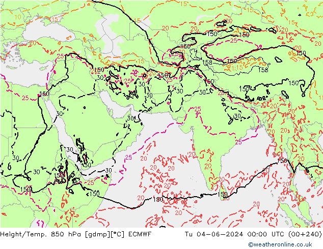 Height/Temp. 850 гПа ECMWF вт 04.06.2024 00 UTC