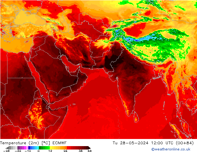 Temperature (2m) ECMWF Út 28.05.2024 12 UTC