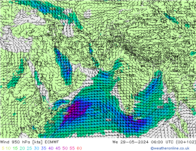 Rüzgar 950 hPa ECMWF Çar 29.05.2024 06 UTC