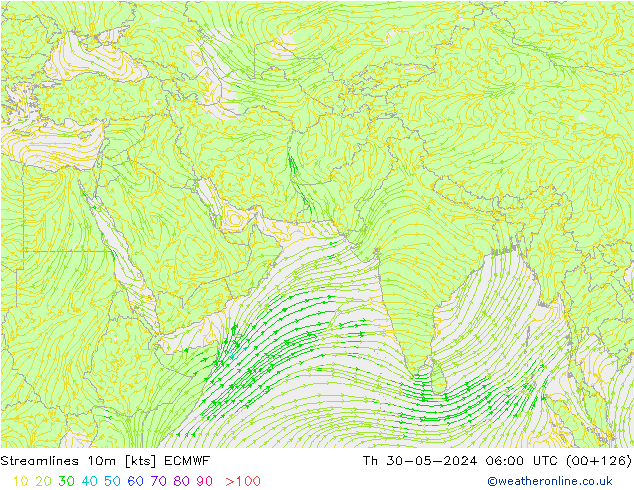 Linea di flusso 10m ECMWF gio 30.05.2024 06 UTC